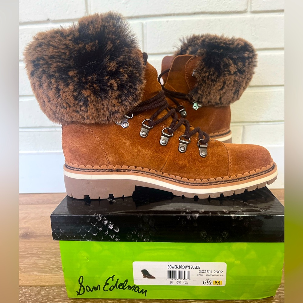 Sam Edelman Women's Bowen Utility Combat Boot Fur Cuff Size 6.5— NEVER WORN!